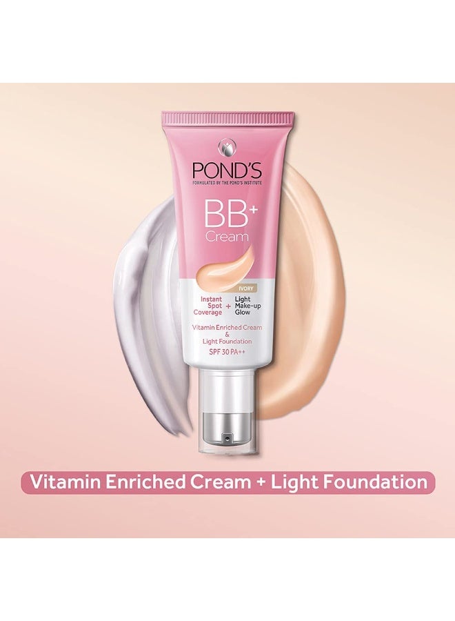 PONDS POND'S BB+ Cream, Instant Spot Coverage + Light Make-up Glow, Ivory 30g (Pack of 2) - Image 3